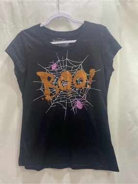 Rocker girl Black Halloween BOO glitter Spiderweb Graphic Tee, XXL-19 #seasonal